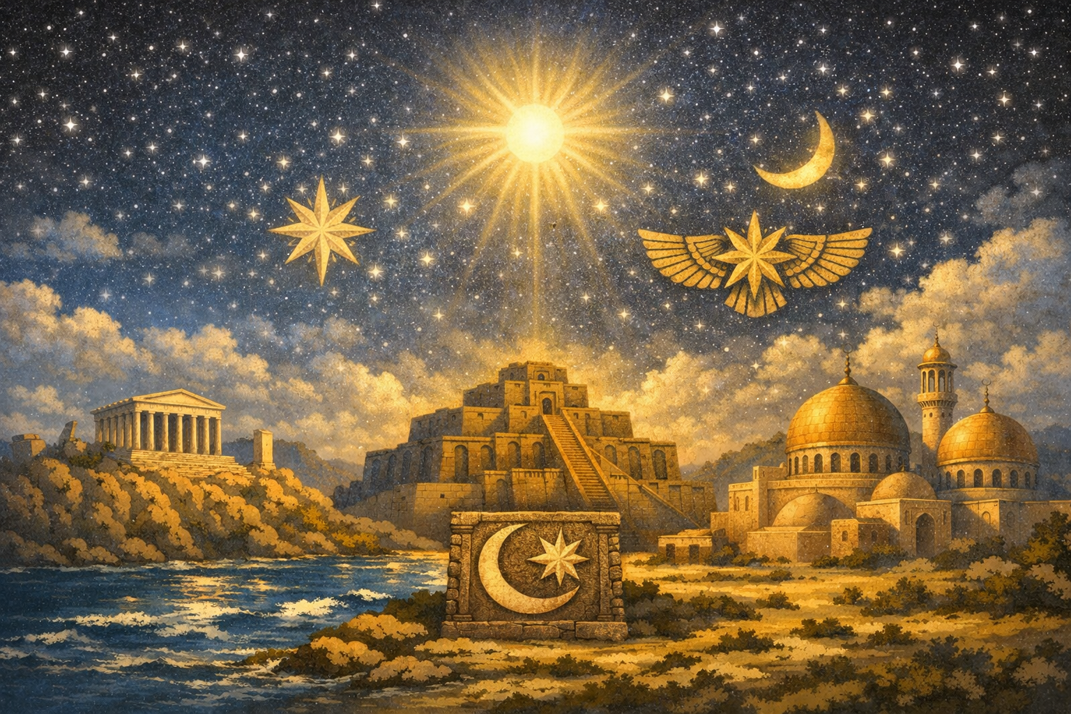 Artistic depiction of Venus in ancient cultures under starry sky