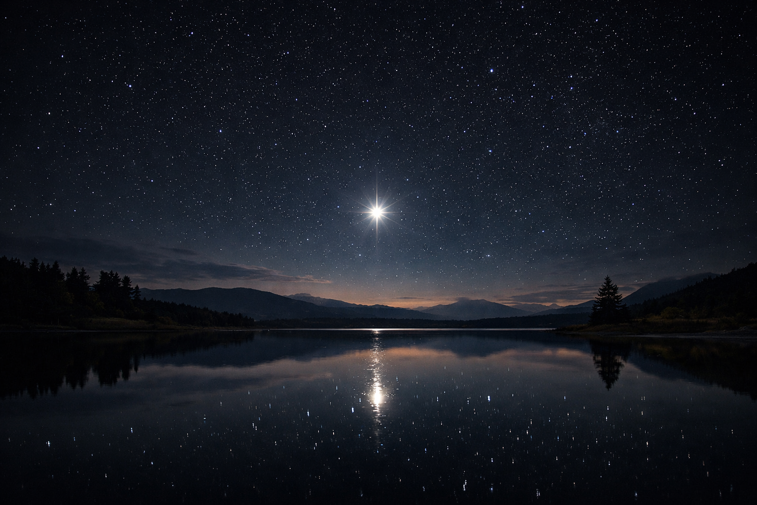 Night landscape with Venus shining brightly above horizon
