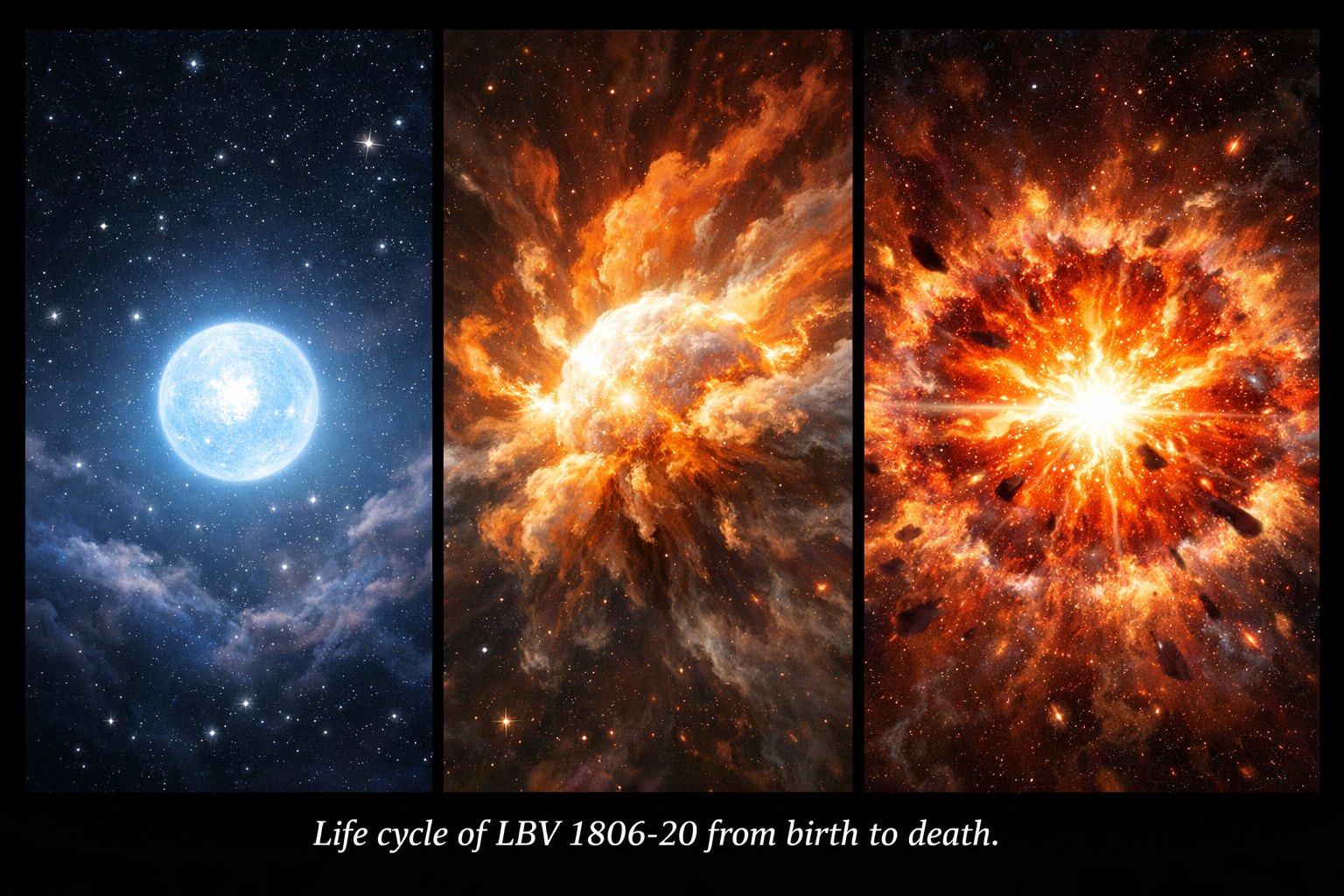 Life cycle of LBV 1806-20 from birth to death