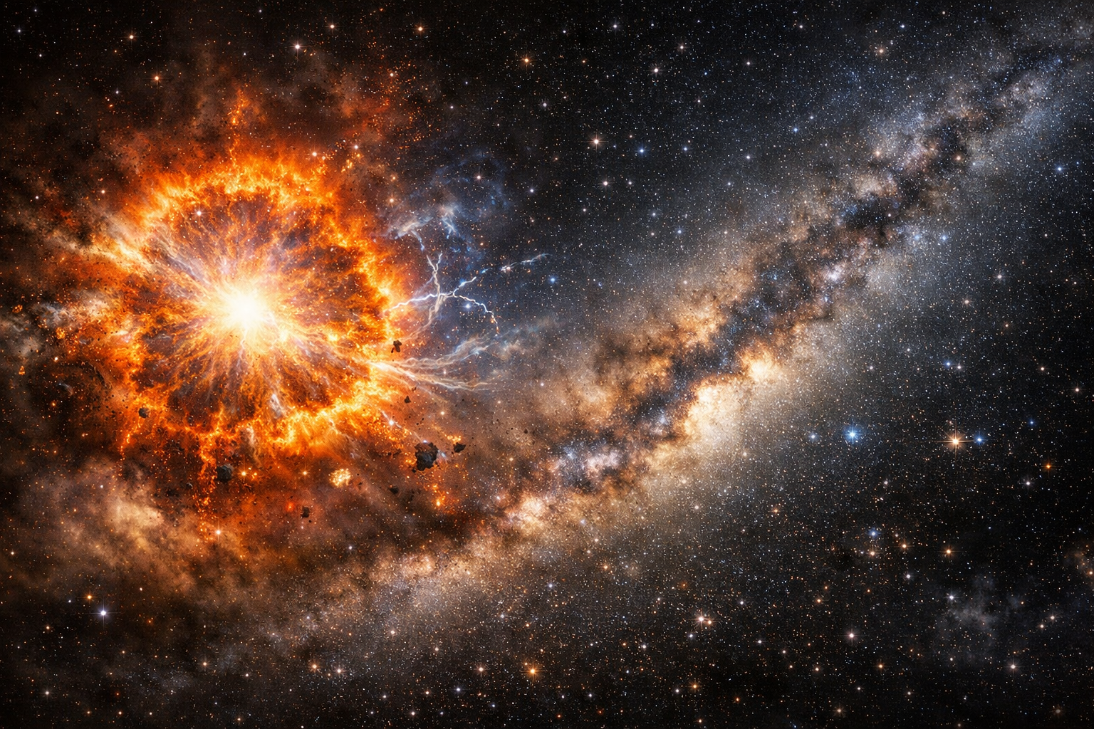 Supernova beside Milky Way galaxy