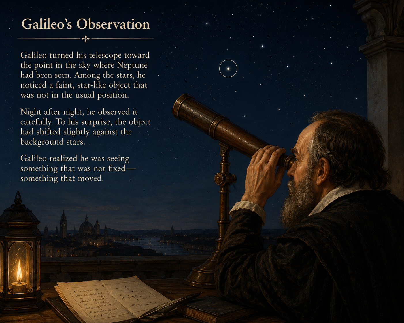 Reconstruction of Galileo's 1612 observations showing Neptune near Jupiter.