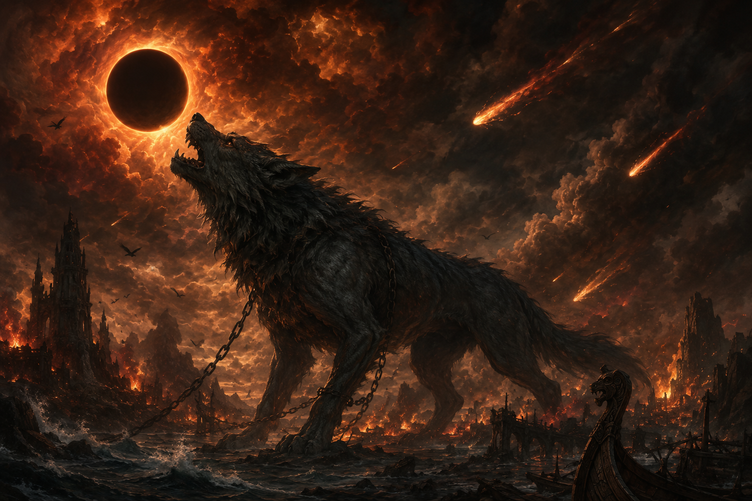 Sköll during Ragnarök in Norse mythology